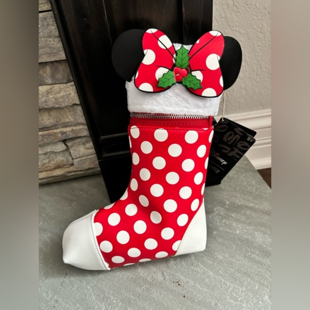 Loungefly‎ Disney Minnie Mouse Red White Polka Dot Stocking Cross Body Bag Purse